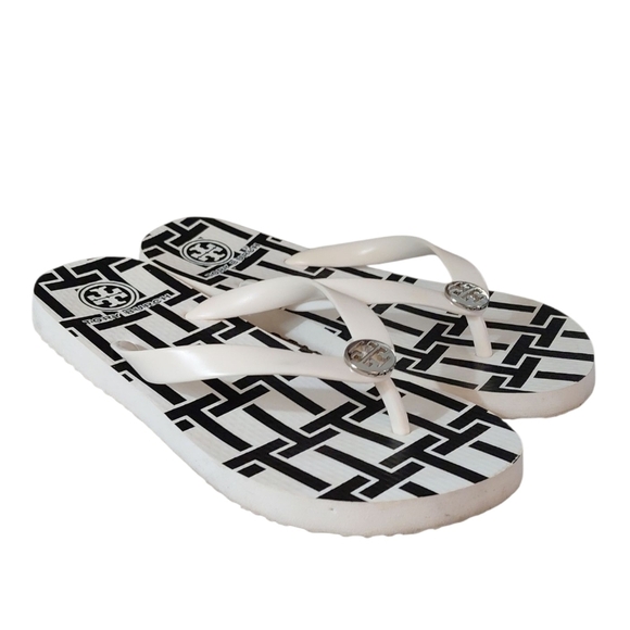 Tory Burch Black and White Thong Sandals Size 6 Flip Flops - Picture 7 of 8